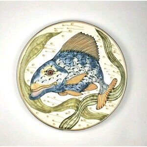 Vintage Rothwoman Pottery Large Fish Platter Charger Folk Art Ceramic Studio 14"